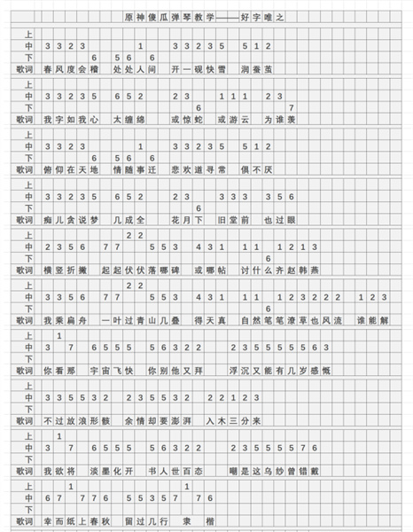 原神好字唯之琴谱简谱手机版是什么 好字唯之琴谱简谱手机版分享