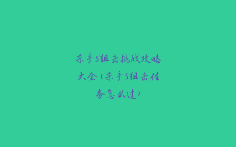 黑仔5狙击挑战攻略 如何通过杀手5中的狙击任务